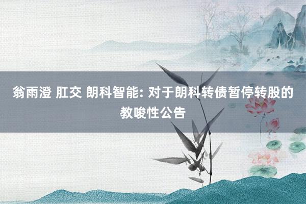 翁雨澄 肛交 朗科智能: 对于朗科转债暂停转股的教唆性公告