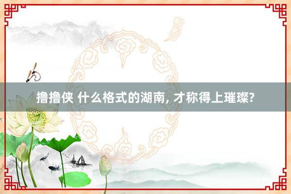 撸撸侠 什么格式的湖南， 才称得上璀璨?