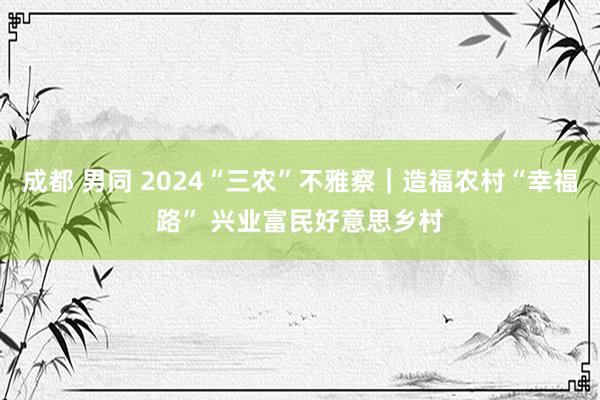 成都 男同 2024“三农”不雅察｜造福农村“幸福路” 兴业富民好意思乡村