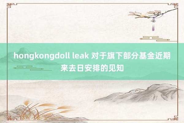 hongkongdoll leak 对于旗下部分基金近期来去日安排的见知